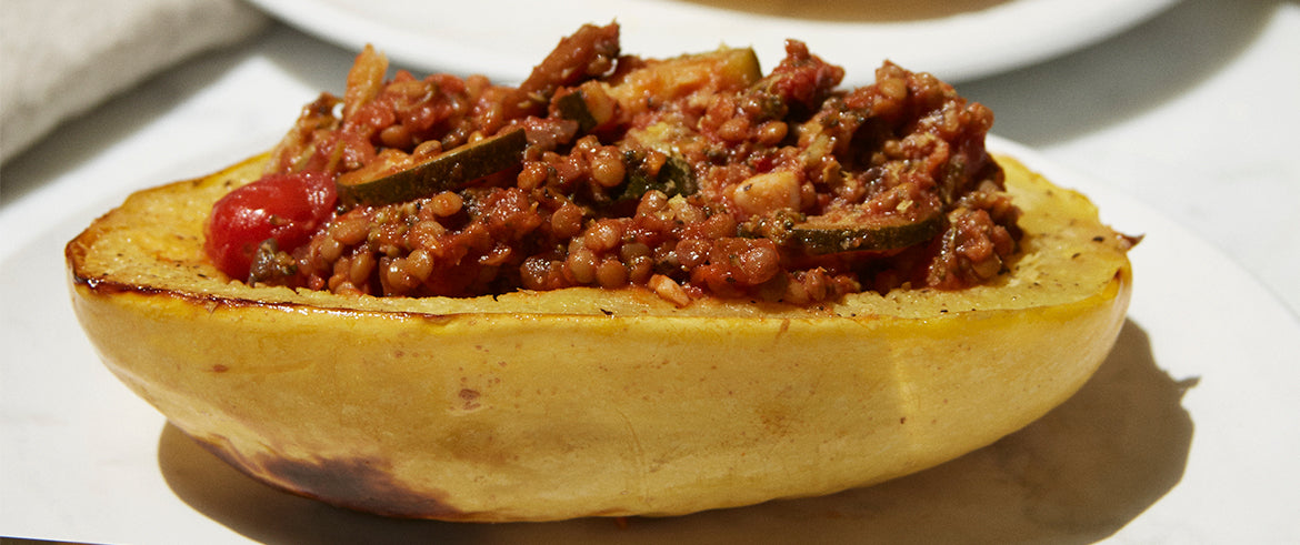 Your New Go-To Dinner ~ Spaghetti Squash Pasta with Lentil Bolognese